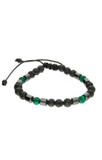 Pulsera Piedras Naturales Volcanica de 6mm, Cilindre Ematite y Malaqui