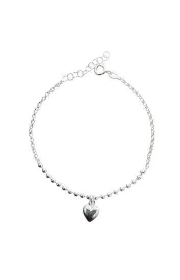 Pulsera de Cadena Rolo con Bolitas 2.5mm y Dije Colgante de Corazon 8m