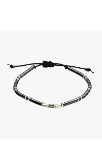 Pulsera Donas Ematite, Donas de Plata y Tubos de Plata
