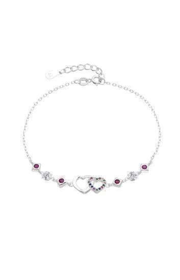 Pulsera de Cadena Forzet con Dijes de Corazones y Puntos de Luz Rosas