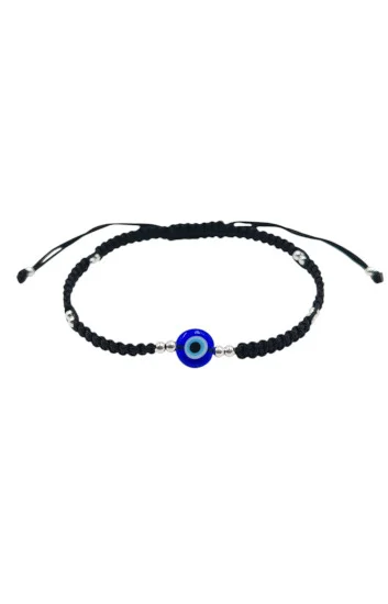 Pulsera Ajustable de Cordon Tejido con Bolitas de 2.5mm y Dije de Ojo