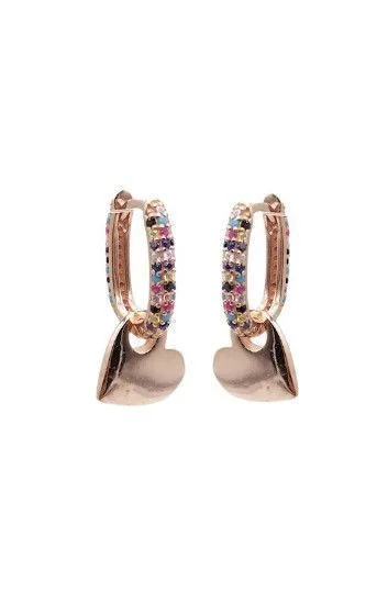 Aros Huggies con Dije Colgante de Corazon Rosado