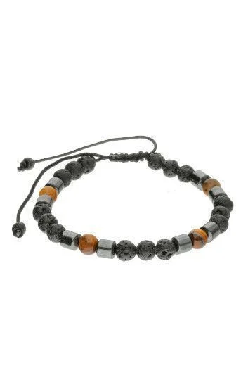Pulsera Piedras Naturales Volcanica de 6mm, Cilindre Ematite y con Ojo