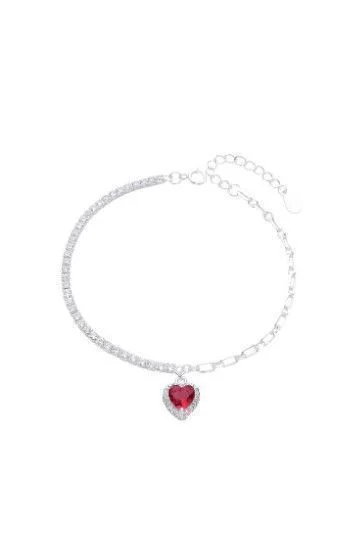 Pulsera de Cadena Figaro 1x1 y Tennis con Dije Colgante de Corazon