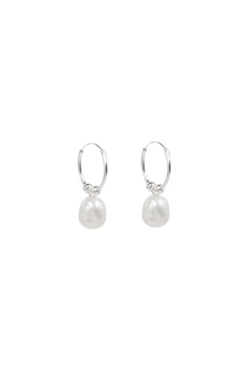 Argollas Lisas con Dijes Colgantes de Perla Cultivadas 7.6mm