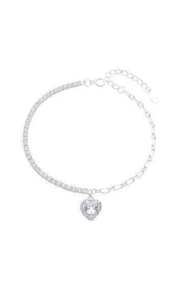 Pulsera de Cadena Figaro 1x1 y Tennis con Dije Colgante de Corazon
