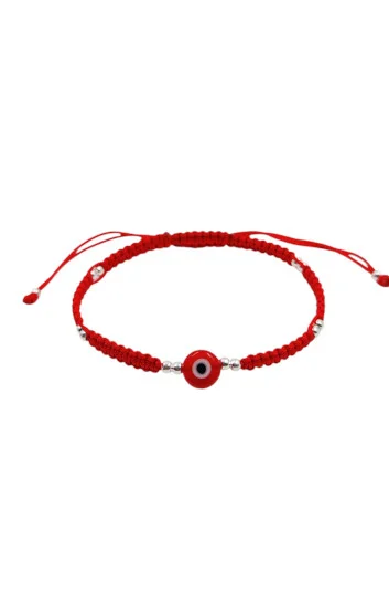 Pulsera Ajustable de Cordon Tejido con Bolitas de 2.5mm y Dije de Ojo