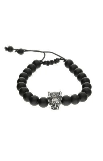 Pulsera Piedras Naturales Onix Opaca 8mm y Dije Calavera Diablo Ba ado