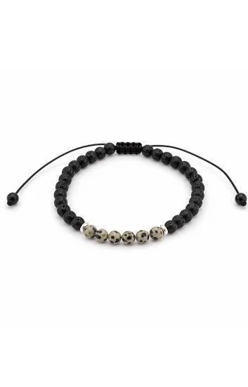Pulsera Piedras Naturales Volcanica 4mm, Donas de Plata y Jaspe Dalmat