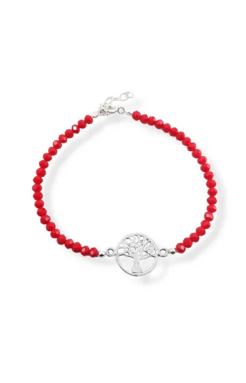 Pulsera de Cristales 3.5mm con Bolitas de 2.5mm y Dije de Arbol de la
