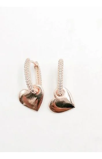 Aros Huggies con Dije Colgante de Corazon Rosado